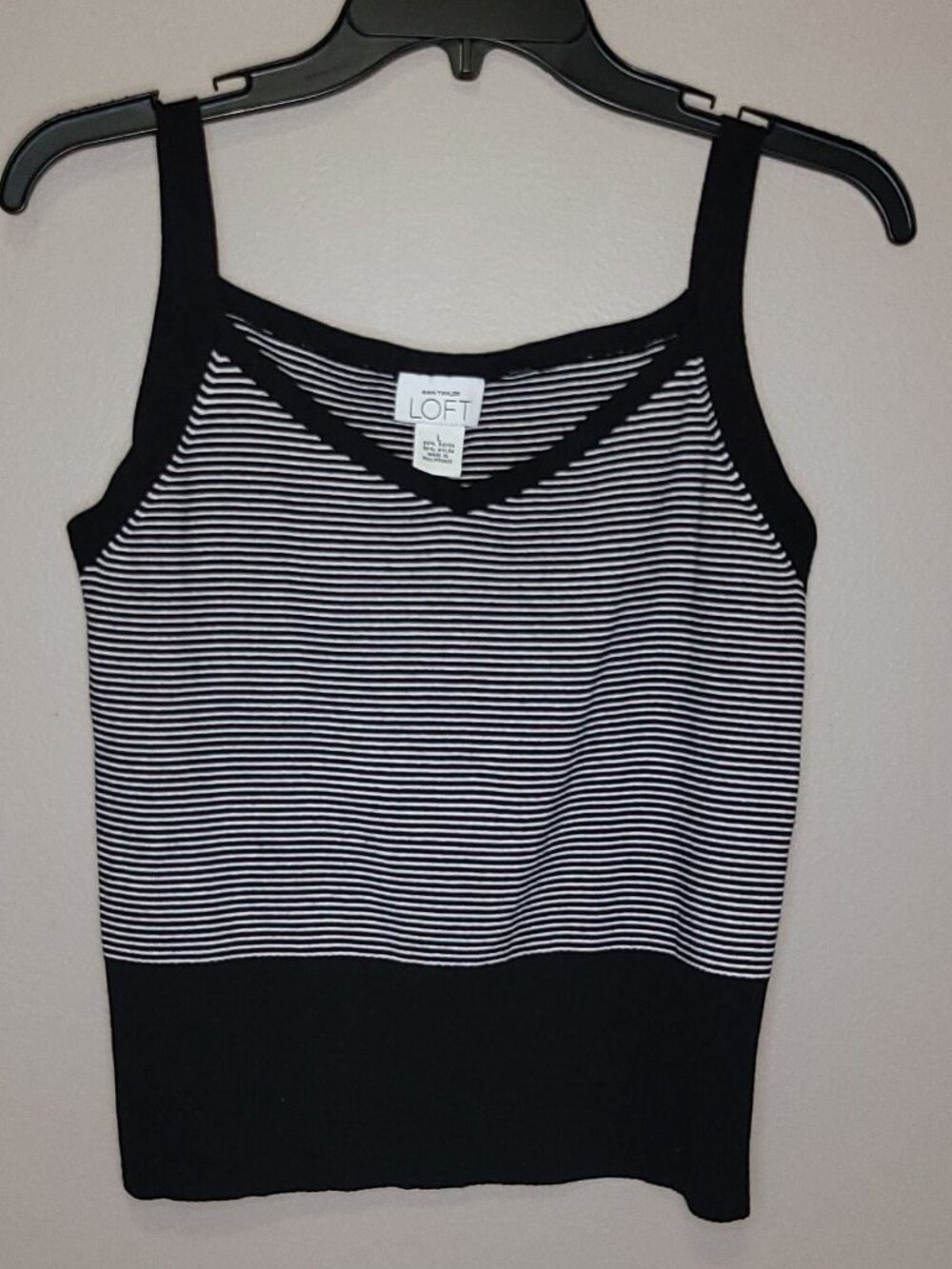 Ann Taylor LOFT Black & White Striped Sweater Tank Top Knit Womens Large - Picture 3 of 5